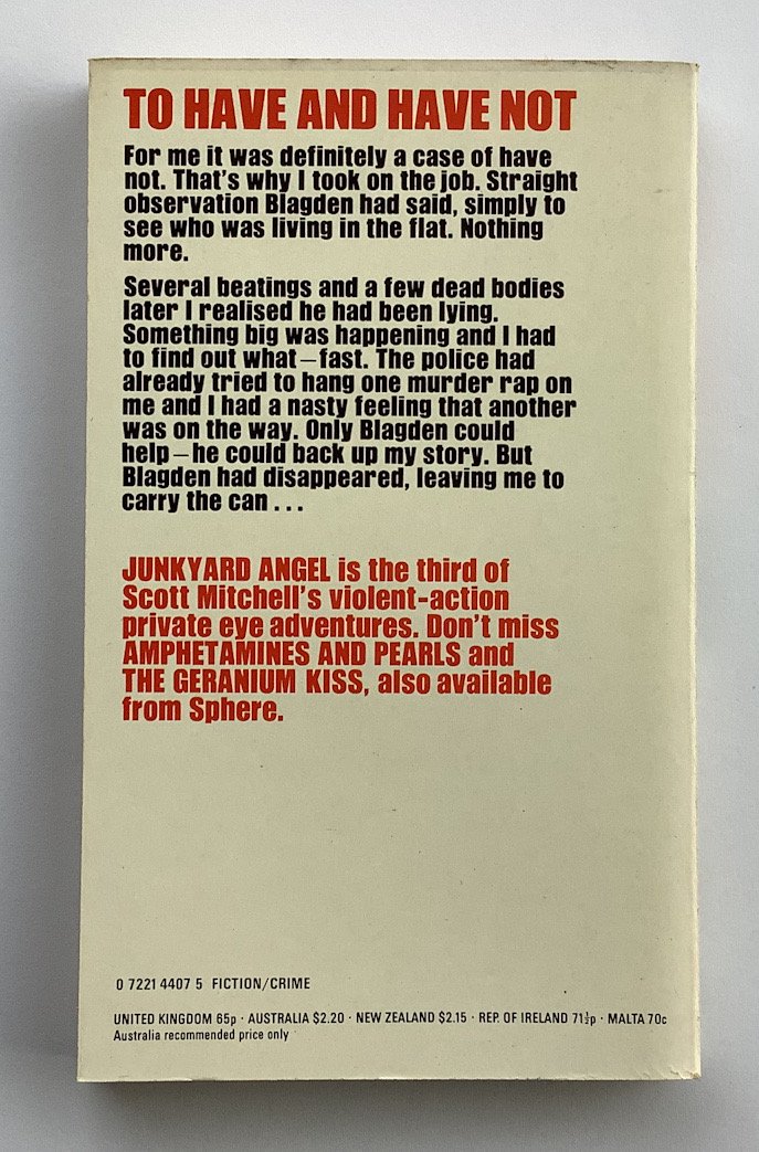 JUNKYARD ANGEL crime pulp fiction book by John Harvey 1977
